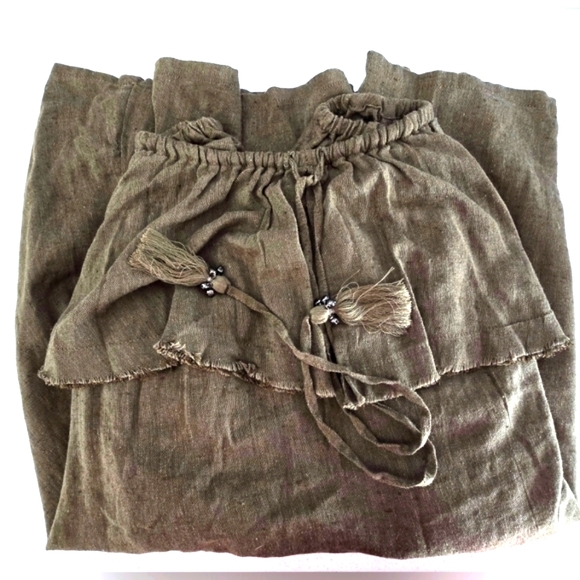 NEW- Free People Green Dark Flutter Sleeve Ruffled Blouse - Picture 6 of 9